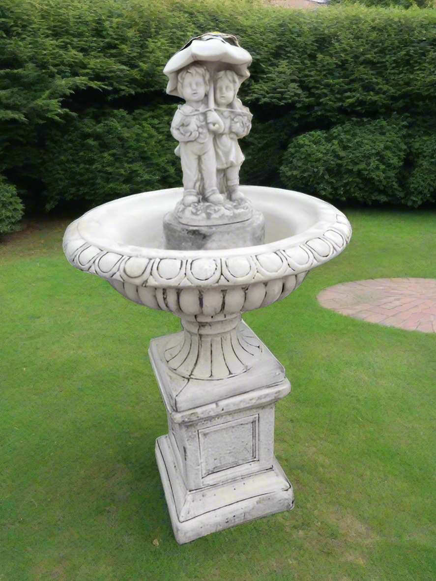 Charming Couple Under Umbrella Garden Fountain