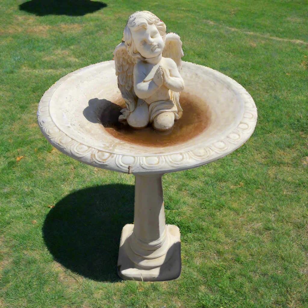 Midcentury French Carved Weathered Concrete Birdbath