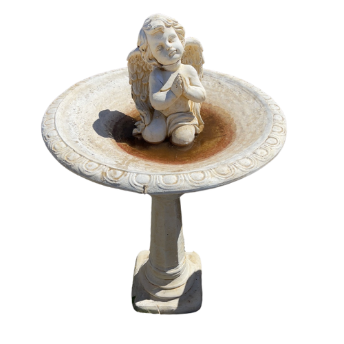 Midcentury French Carved Weathered Concrete Birdbath